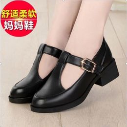 Dress Shoes T Strap Thick Heel Women High Heels Ladies Platform Mother Dance Shoe