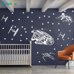 Stickers Large Space Ship Wall Decal Sticker Millemium falcon wing fighter Tie fighters Baby Room Decal Playroom Wallpaper BA920