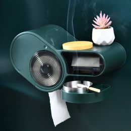 Holders Toilet Roll Paper Holder Waterproof Tissue Box Paper Roll Rack Toilet Punchfree Bathroom Toilet Paper Storage Box with Ashtray