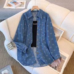 Vintage Jacquard Denim Shirt Coat Frauen Frühling und Herbst 2024 Neues lose koreanische Stil mittelgroß