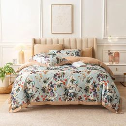 Bedding Sets Floral Birds Watercolour Leaves Flowers Art Print Duvet Cover Set 4Pcs Egyptian Cotton With Bed Sheet 2Pillowcase