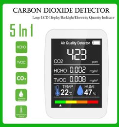 Gas Analyzers 5 In 1 Air Quality Monitor CO2 Meter Carbon Sensor With TVOC Formaldehyde Value Temperature Humidity DisplayGas2686241