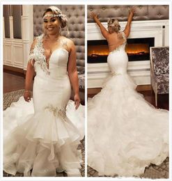 Feather One Shoulder Plus Size Wedding Dress Sparkly Crystals Beads Mermaid Ruffles Long Trail Bridal Gowns Customize9908161