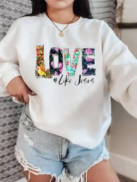 Women's Hoodies Love Faith Trend Floral Pullovers O-neck Autumn Fashion Clothing Women Fall Spring Female Graphic Sweatshirts