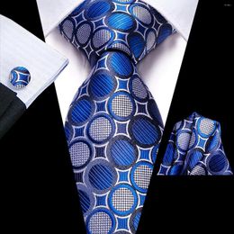 Bow Ties Hi-Tie Dot Blue White 2024 Elegant Mens Tie Hanky Cufflink Set Business Necktie For Men Wedding Party Fashion Brand