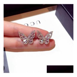 Stud Diamond Butterfly Earrings Women Sweet Simple Fashion Jewelry 925 Sterling Sier Wedding Earring For Girls Gift Drop Delivery Dh189
