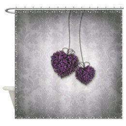 Shower Curtains Purple Hearts Decorative Fabric Curtain