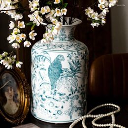 Vases Chinese Style Retro Jingdezhen Blue And White Ceramic Vase Dongqing Porch Living Room Decoration Home Decor