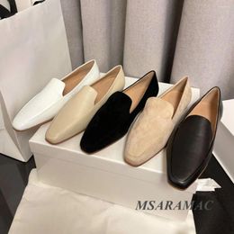 Casual Shoes Classic Small Square Toe Suede Loafers Leather Women Flat All Season Driving