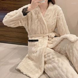 Home Clothing Long Sleeve Women Flannel Lace 2PCS Pyjamas Suit Intimate Lingerie Casual Nightwear Sleep Set Autumn Pyjamas