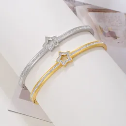 Bangle Stainless Steel Zircon Encrusted Pentagram Charm Bracelets Braided For Woman Metal Bracelet Chain Jewellery Special Gift