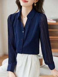 Womens Chic Folds Long Sleeve Shirts Elegant French Style OL Office Formal Tops Fashion Casual Women Blouses Spring 240407