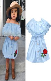 Infant Baby Summer Dress Kids Girl Toddler Princess Lace Denim OffShoudler Cotton Party Clothes Outfits 15 Year Old 20183431186