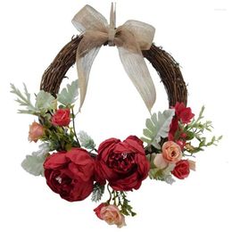 Decorative Flowers Cilected Artificial Green Plant Chrysanthemum Rose Wreath For Door Decor Flower Front Hanging