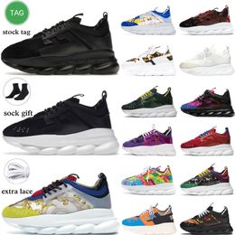 Casual luxury running shoes Chain Reaction mens sneakers women trainers designers flat bottom 2 Chainz Black Bluette Gold Multi-Color Rubber Suede size 36-45