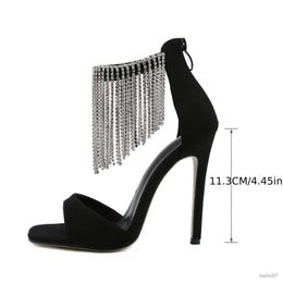 Dress Shoes Sparkling Rhinestone Tassel High Heel Sandals for Women - Perfect for Summer Parties and Banquets