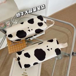 Storage Bags Canvas Pencil Bag Case School Simple Cartoon Cow Solid Color Cute Pouch Office Students Kids Supplies