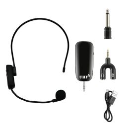 Microphones 2 in 1 Handheld UHF Wireless Microphone Professional HeadWear Volume Amplifier Microphone Transmitter Receiver Recording Mic
