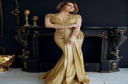 Aso Ebi 2020 Arabic Gold Sparkly Luxurious Evening Dresses Lace Beaded Mermaid Prom Dresses Long Sleeves Formal Party Second Recep7463530