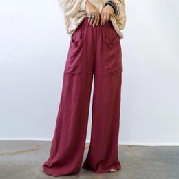 Women's Pants Ladies Wide Leg 2024 Fashion Casual High Waist Loose Long Lightweight Elastic Solid Colour Trousers With Pocket