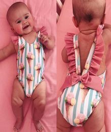 Infant Baby Girls Swimwear Sleeveless Backless Ice Cream Printing Swimsuit Toddler Kids Holiday Beachwear Children Suits OnePiece2972321
