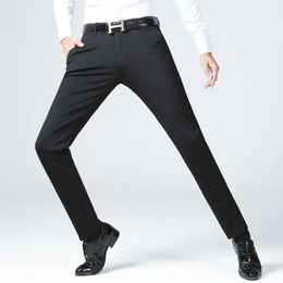 Mens Spring Slim Fit Stretch Suit Pants Outdoor Windproof Solid Color Ice Silk Slacks Mens Simple Comfortable Slacks 240402
