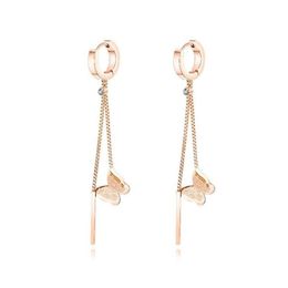 후프 Huggie Hie 판매 여성 Classil Rose Gold Color Plated Cubic Zircon Inlaid Butterfly Pendant Push Back Earrings239C DROP DHAS2