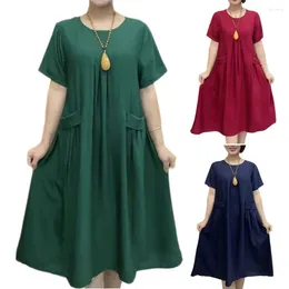 Casual Dresses Summer Fashion Dress For Middle-aged Women Midi O-Neck Short Sleeve A-line Work Streetwear