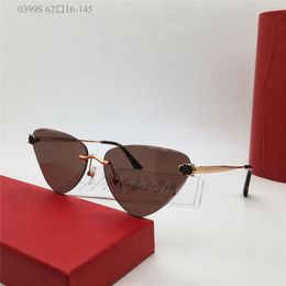 New fashion design cat eye sunglasses 0399S metal frame rimless lens simple and popular style versatile uv400 protection glasses with box
