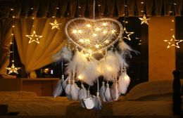 LED Light Handmades Dreamcatcher Wind Chimes Handmade Dream Catcher Net Feathers Hanging Dreamcatcher Craft Gift Home Decoration Y4520826