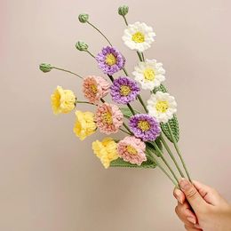 Decorative Flowers Yarn Wool Handmade Orchid Eucalyptus Daisy Sunflower Branches Knitted Flower Ornament Artificial Bouquet Home Decor