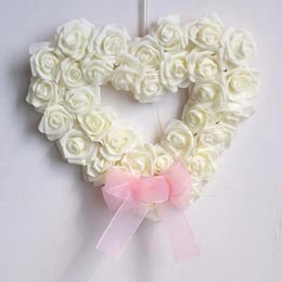 Decorative Flowers Eye-catching Wreath Rose Realistic Flower With Bow-knot For Wedding Party Love Heart Front Door Home