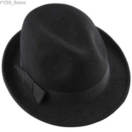 Wide Brim Hats Bucket Classic black womens retro Trilby felt Fedora hat wide Gentleman elegant winter jazz yq240407