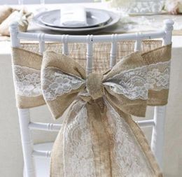 15240cm Naturally Elegant Burlap Lace Chair Sashes Jute Chair Tie Bow For Rustic Wedding Party Event Decoration6655249