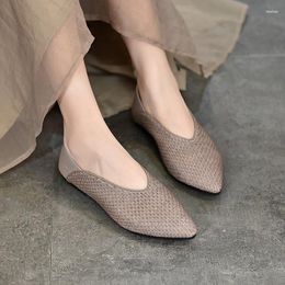 Casual Shoes Hand-woven Leather Women's In Spring And Summer Flat-bottomed Pointed Temperament Shallow Mouth.