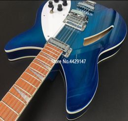 330 360 12 Strings Trans Blue Semi Hollow Body Electric Guitar Gloss Varnish Fingerboard Two Output Jack Dual Body Binding Five4403077