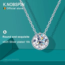 KNOBSPIN 1ct D VVS1 Round Cut Pendant Necklaces for Women Party Birthday Gift Jewelry s925 Sliver Plated 18k Necklace 240407