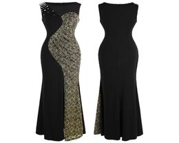 Angelfashions Women Sheer Beading Splicing Lace Illusion Tulle Slit Slim Maxi Evening Dress Vintage Black 4592094954
