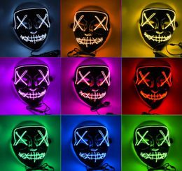 Halloween Horror masks LED Glowing mask Purge Masks Election Mascara Costume DJ Party Light Up Masks Glow In Dark 10 Colours Party 6815241