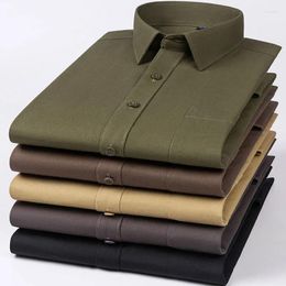 Men's Casual Shirts Spring Autumn Plain Long Sleeve Middle-aged High Quality Thick Cotton Business Office Dress Shirt