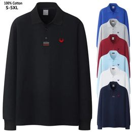 100% Cotton High Quality Spring Autumn Mens Polo Shirts Embroidery Casual Mens Shirt Long Sleeve Lapel Tops Men Clothing S-4XL 240327