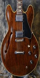 Custom Shop E355 Walnut Brown 1972 Semi Hollow Body Jazz Electric Guitar Black Pickguard Pearl Rectangle Inlays1104022
