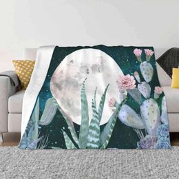 Blankets Cactus Nights Pretty Pink And Blue Desert Stars Cacti Illustration Selling Room Household Flannel Blanket Saguaro