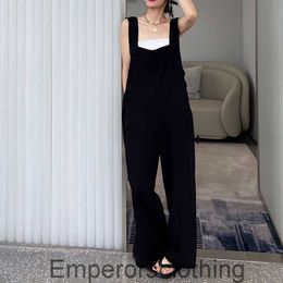 Black straight tube suspenders womens summer thin style loose casual wide leg suspender Jumpsuit high waist thin spring and Autumn