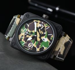 Men039s sports quartz ROSS watch square personality camouflage dial waterproof world time ultrathin BR watch series nylon belt4485968