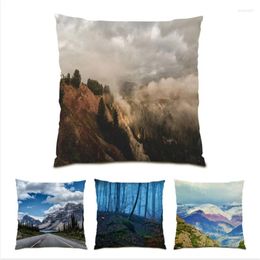 Pillow 2024 Sofa Decorative Case Velvet S Beautiful Cover 45x45 Polyester Linen Nature Landscape Home Decor E0992