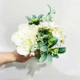 Decorative Flowers Spring Camellia Artificial White Silk Bouquet For Home Decoration Wedding Valentine Indoor Fake Flower Cutting Craft DIY