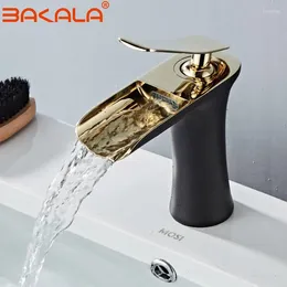 Bathroom Sink Faucets BLACK GOLDEN Basin Faucet Cold And Water Waterfall Single Handle Mixer Tap Deck Mount Torneira