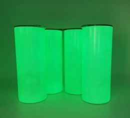 sublimation straight luminous bottle 20oz cylinder glow in the dark stainless steel insulated thermos fluorescence white blank hea5793225