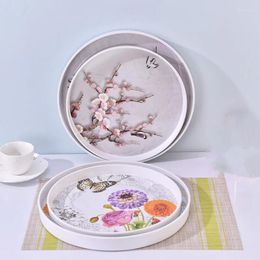 Tea Trays European-Style Tray Creative Fruit Plate Household Round Water Cup Printing Coffee Board Home Decoration